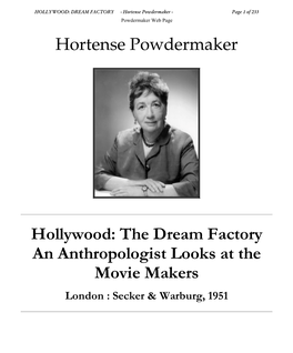 Hortense Powdermaker, "Hollywood: the Dream Factory"
