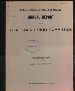 Fisheries Research Board of Canada Annual Reprot to the Great Lake Fishery Commisson