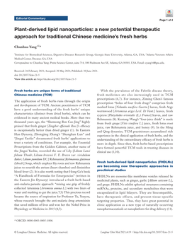 Plant-Derived Lipid Nanoparticles: a New Potential Therapeutic Approach for Traditional Chinese Medicine’S Fresh Herbs