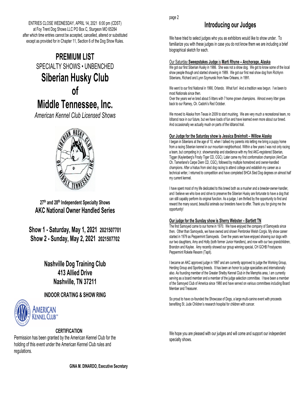 Siberian Husky Club of Middle Tennessee, Inc