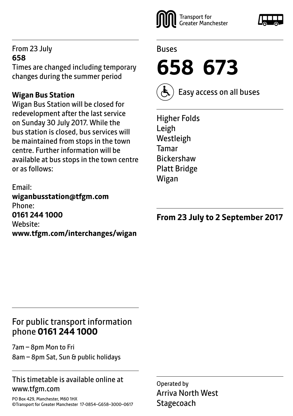 658 Times Are Changed Including Temporary Changes During the Summer Period 658 673