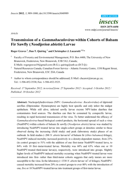 Transmission of a Gammabaculovirus Within Cohorts of Balsam Fir Sawfly (Neodiprion Abietis) Larvae