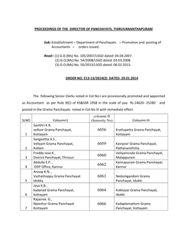 Department of Panchayats – Promotion and Posting of Accountants – Orders Issued