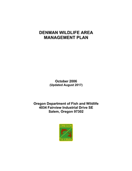 Denman Wildlife Area Management Plan