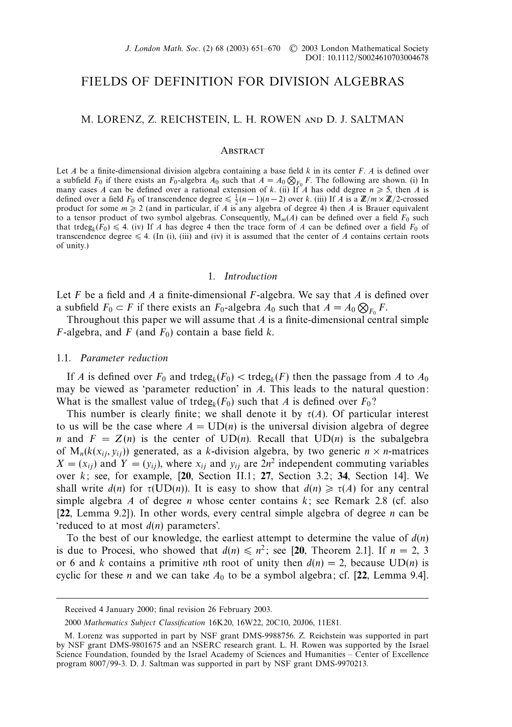 Fields of Definition for Division Algebras