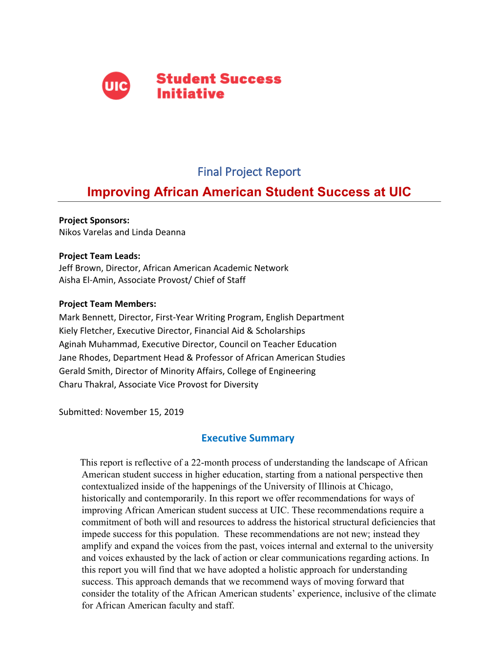 Final Project Report Improving African American Student Success at UIC