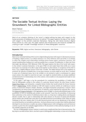 The Sociable Textual Archive: Laying the Groundwork for Linked Bibliographic Entities