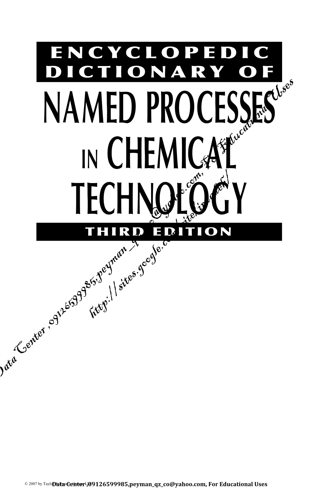 Named Processes in Chemical Technology Third Edition