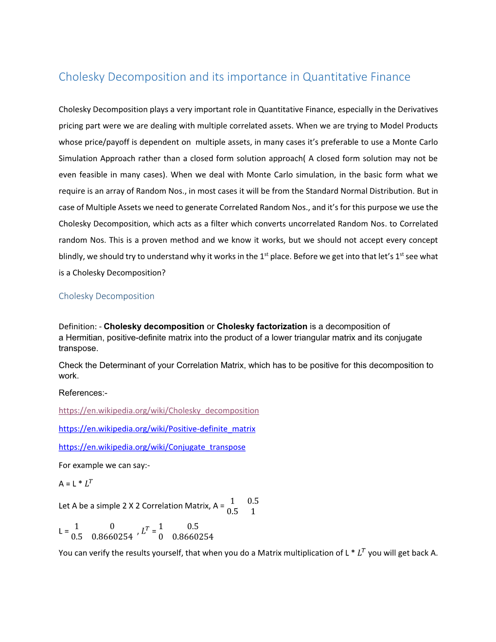 Cholesky Decomposition and Its Importance in Quantitative Finance