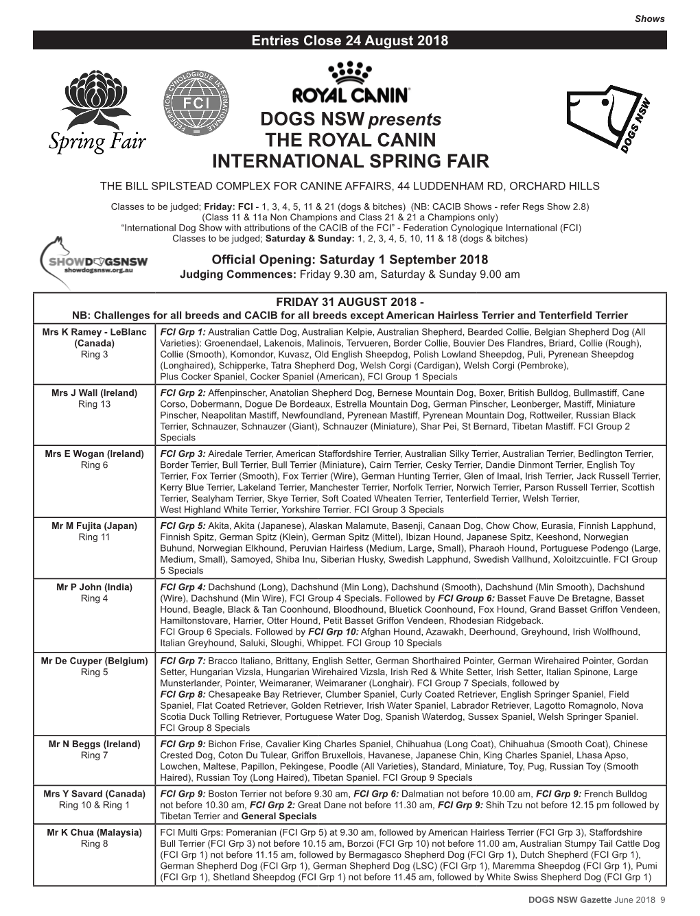 DOGS Nswpresents the ROYAL CANIN INTERNATIONAL SPRING FAIR