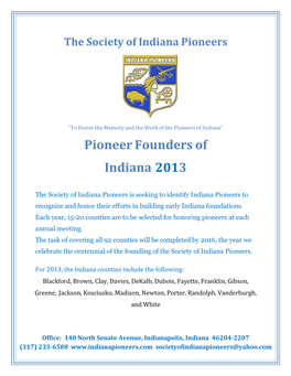 Pioneer Founders of Indiana 2013