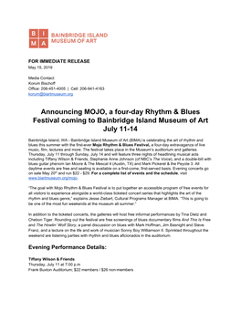 Announcing MOJO, a Four-Day Rhythm & Blues Festival Coming to Bainbridge Island Museum of Art July 11-14