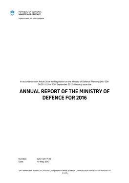 Annual Report of the Ministry of Defence for 2016