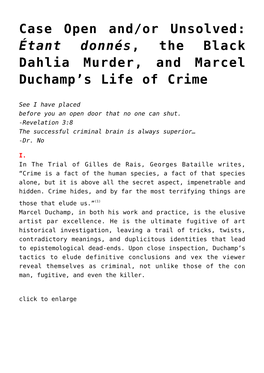 The Black Dahlia Murder, and Marcel Duchamp’S Life of Crime