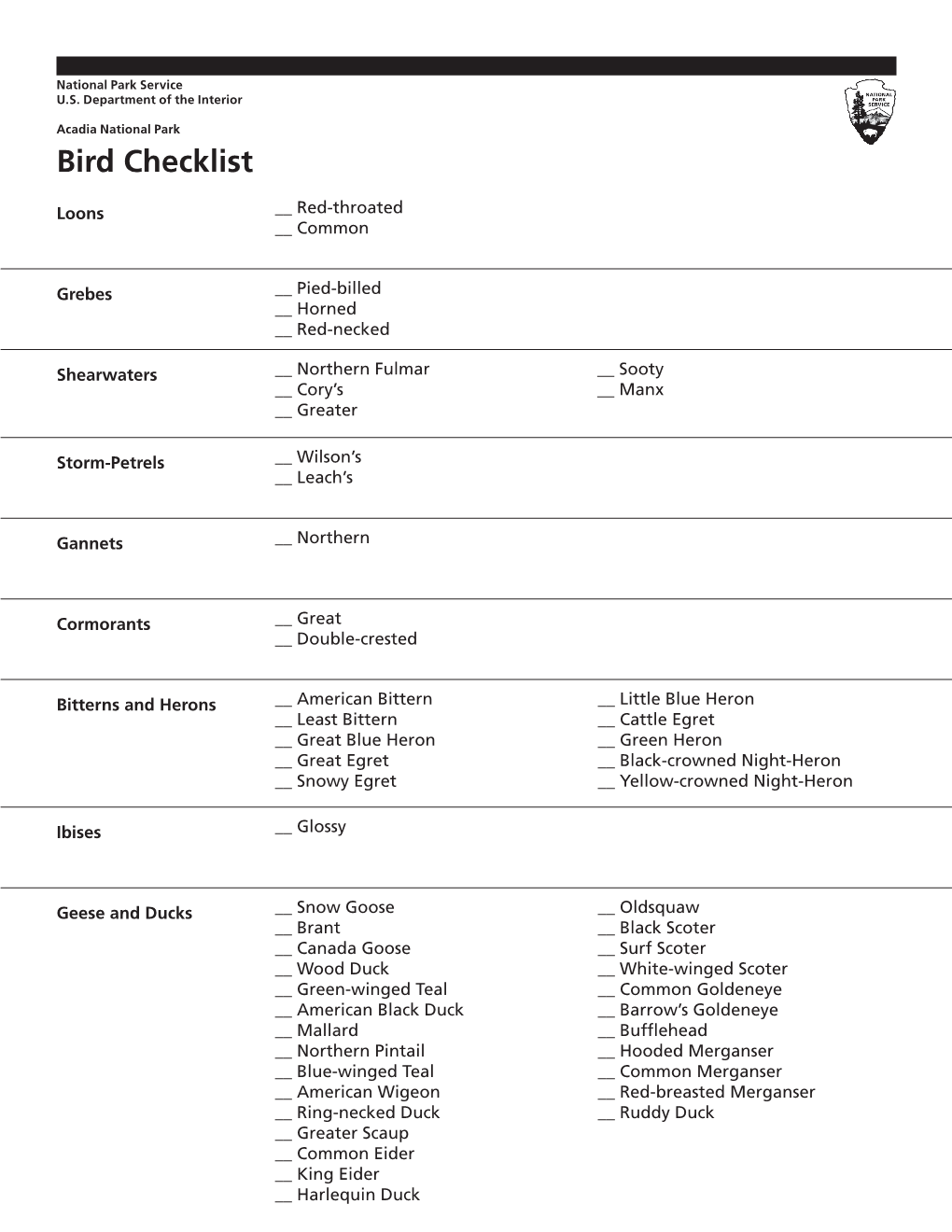 Bird Checklist