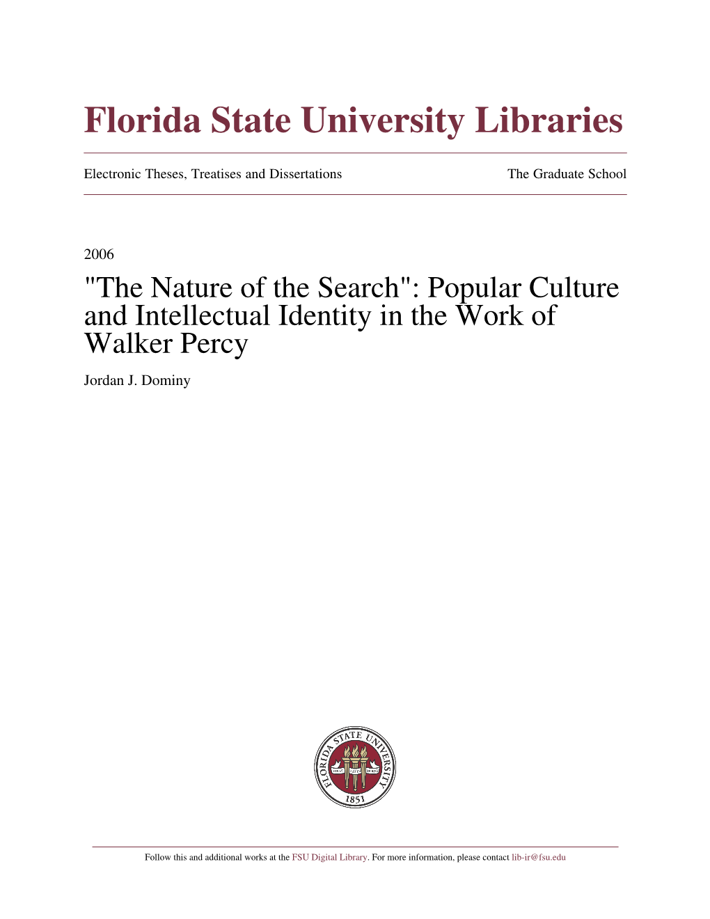 Popular Culture and Intellectual Identity in the Work of Walker Percy Jordan J