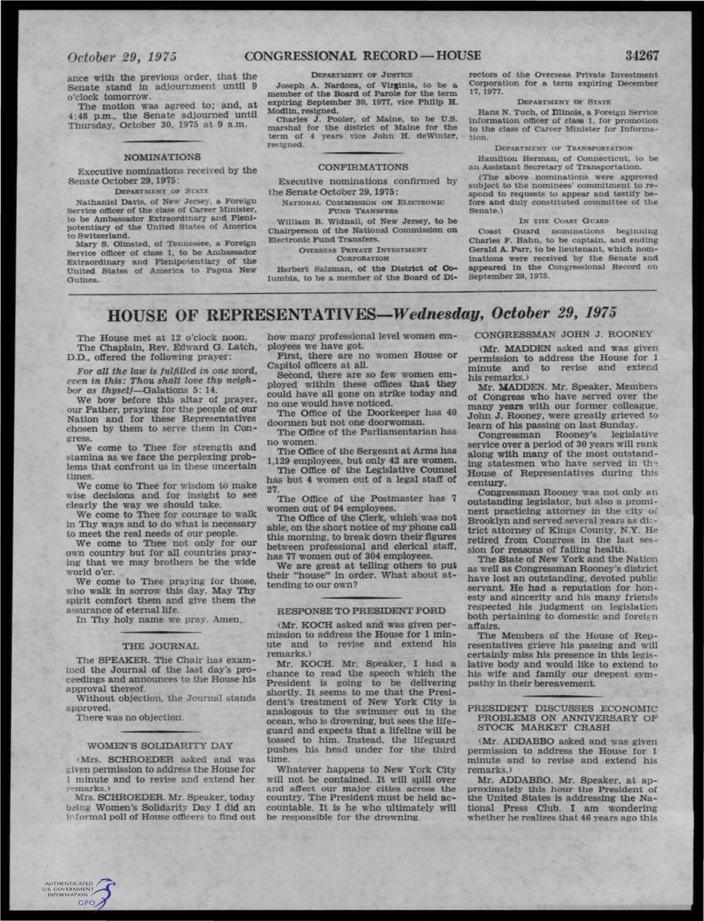 HOUSE of REPRESENTATIVES-Wednesday, October 29, 1975