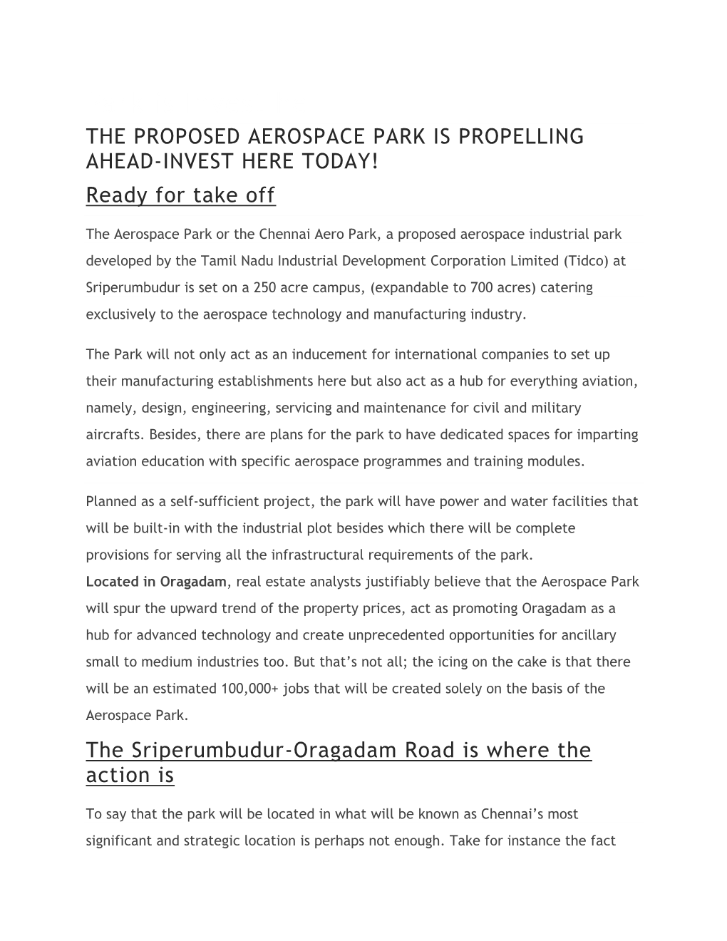 Park Is Invest He the PROPOSED AEROSPACE PARK IS PROPELLING AHEAD-INVEST HERE TODAY! Ready for Take Off