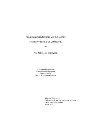 Ecogeographic, Genetic and Taxonomic Studies of the Genus Lathyrus L