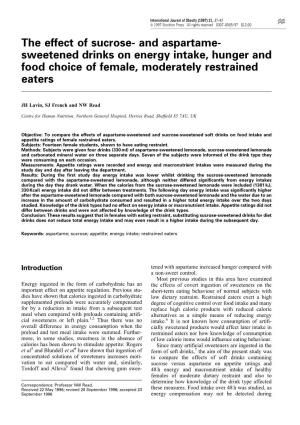 The Effect of Sucrose- and Aspartame- Sweetened Drinks on Energy Intake, Hunger and Food Choice of Female, Moderately Restrained Eaters