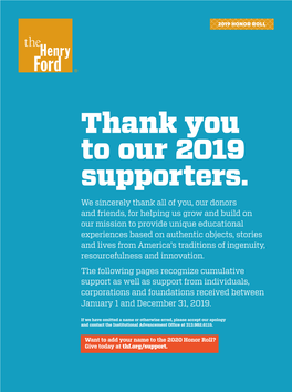 Thank You to Our 2019 Supporters