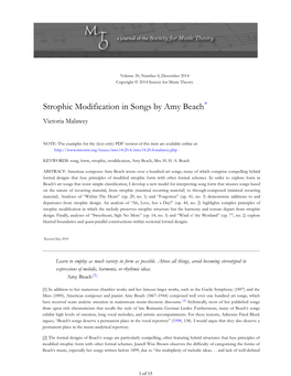 MTO 20.4: Malawey, Strophic Modification in Songs by Amy Beach
