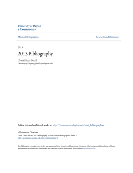 2013 Bibliography Gloria Falcão Dodd University of Dayton, Gdodd1@Udayton.Edu