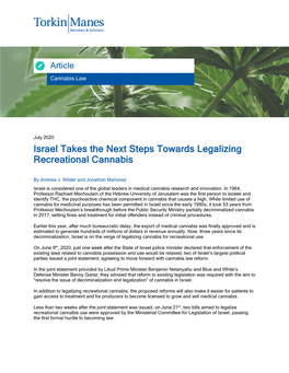 Israel Takes the Next Steps Towards Legalizing Recreational Cannabis