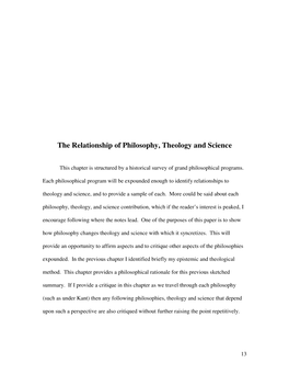 The Relationship of Philosophy, Theology and Science