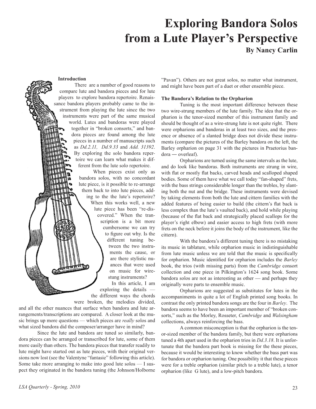 "Exploring Bandora Solos from a Lute Player's Perspective," LSA Quarterly