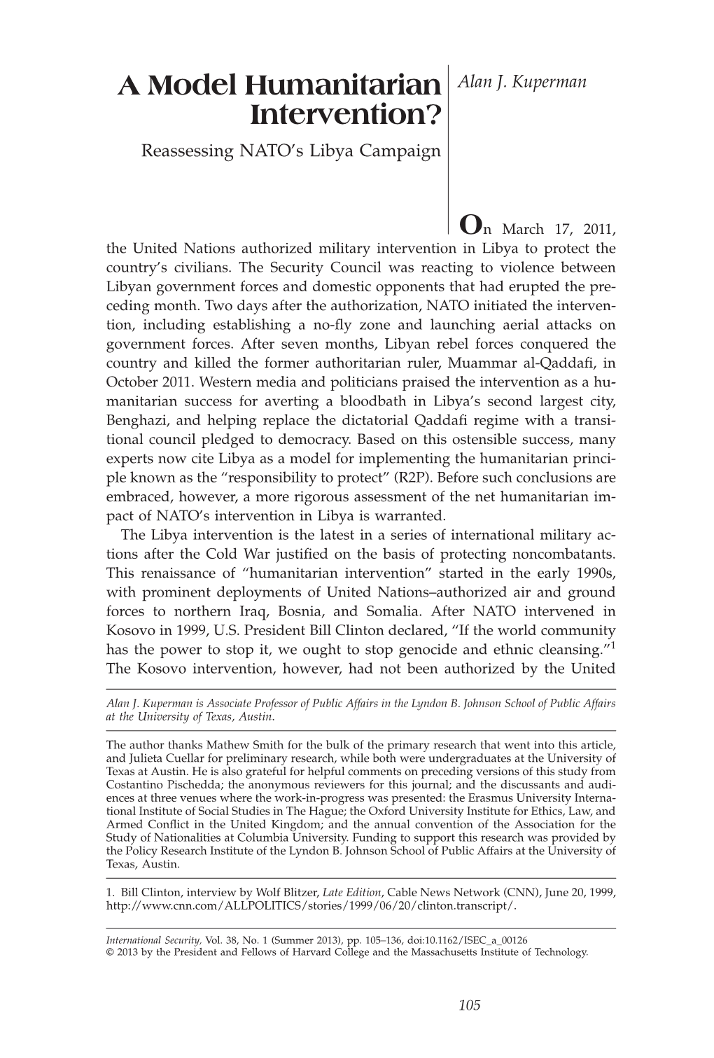 A Model Humanitarian Intervention? Reassessing NATO's Libya