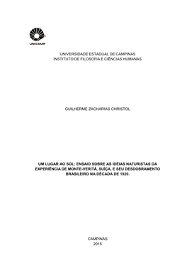 Universidade Estadual De Campinas Instituto De Filosofia E Ciências Humanas