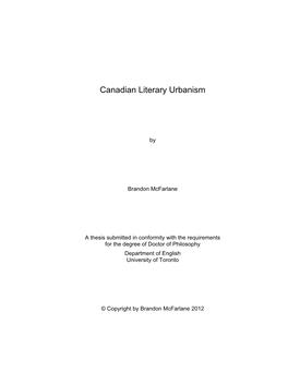 Canadian Literary Urbanism