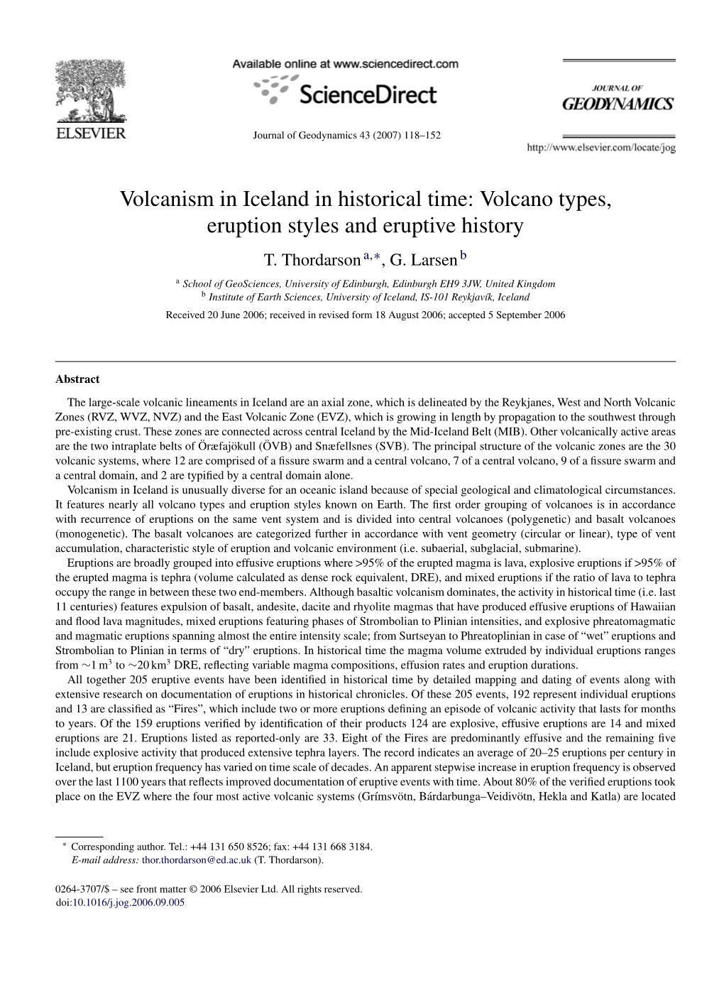 Volcanism in Iceland in Historical Time: Volcano Types, Eruption Styles and Eruptive History T