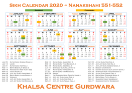 Sikh Calendar 2020 ~ Nanakshahi 551-552