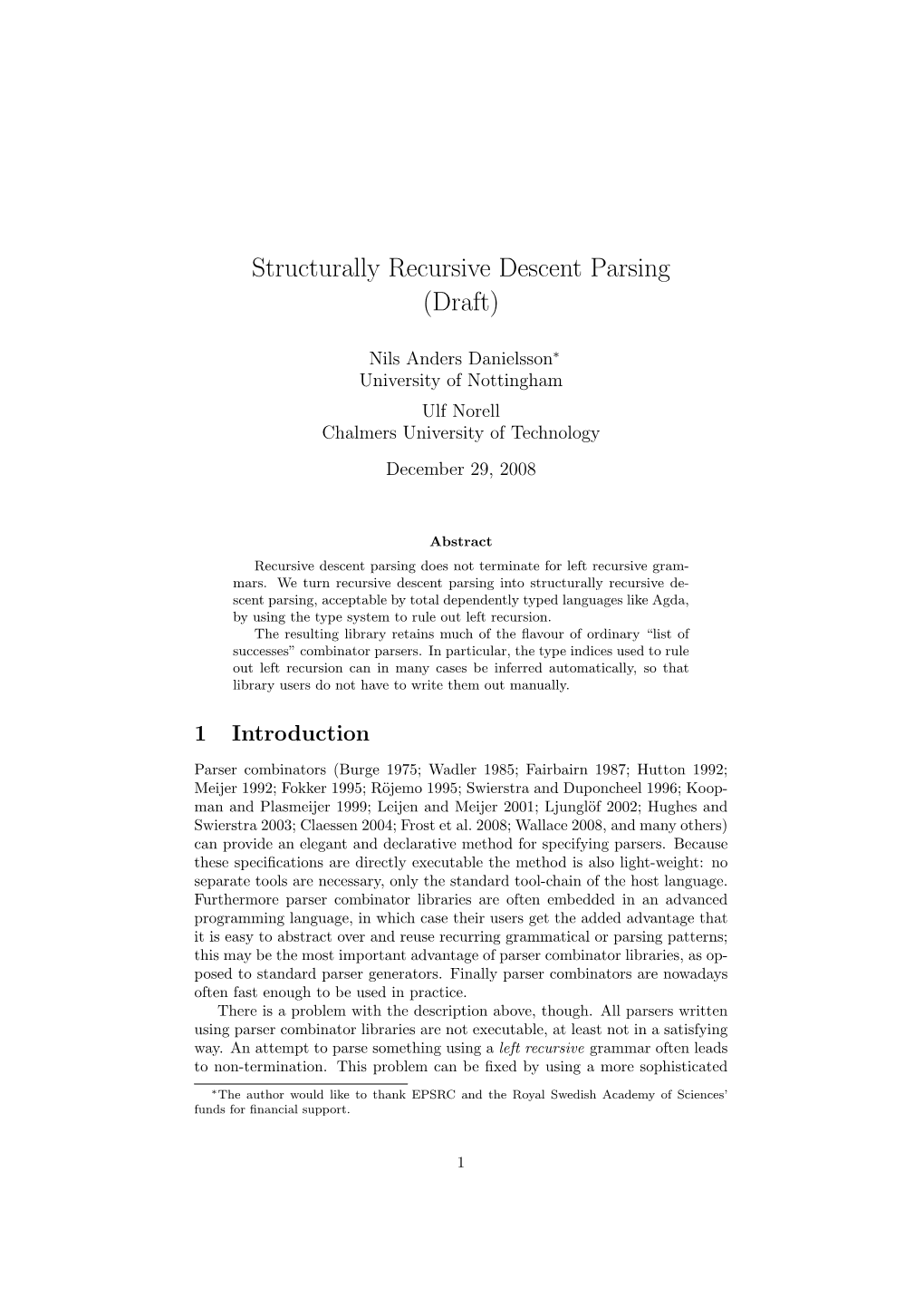 Structurally Recursive Descent Parsing (Draft)