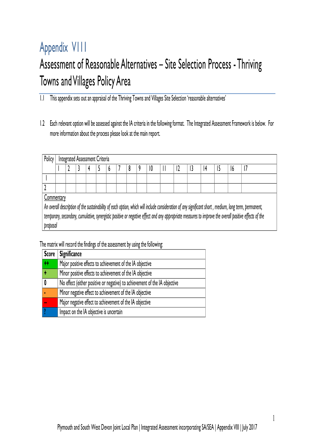 Assessment of Reasonable Alternatives