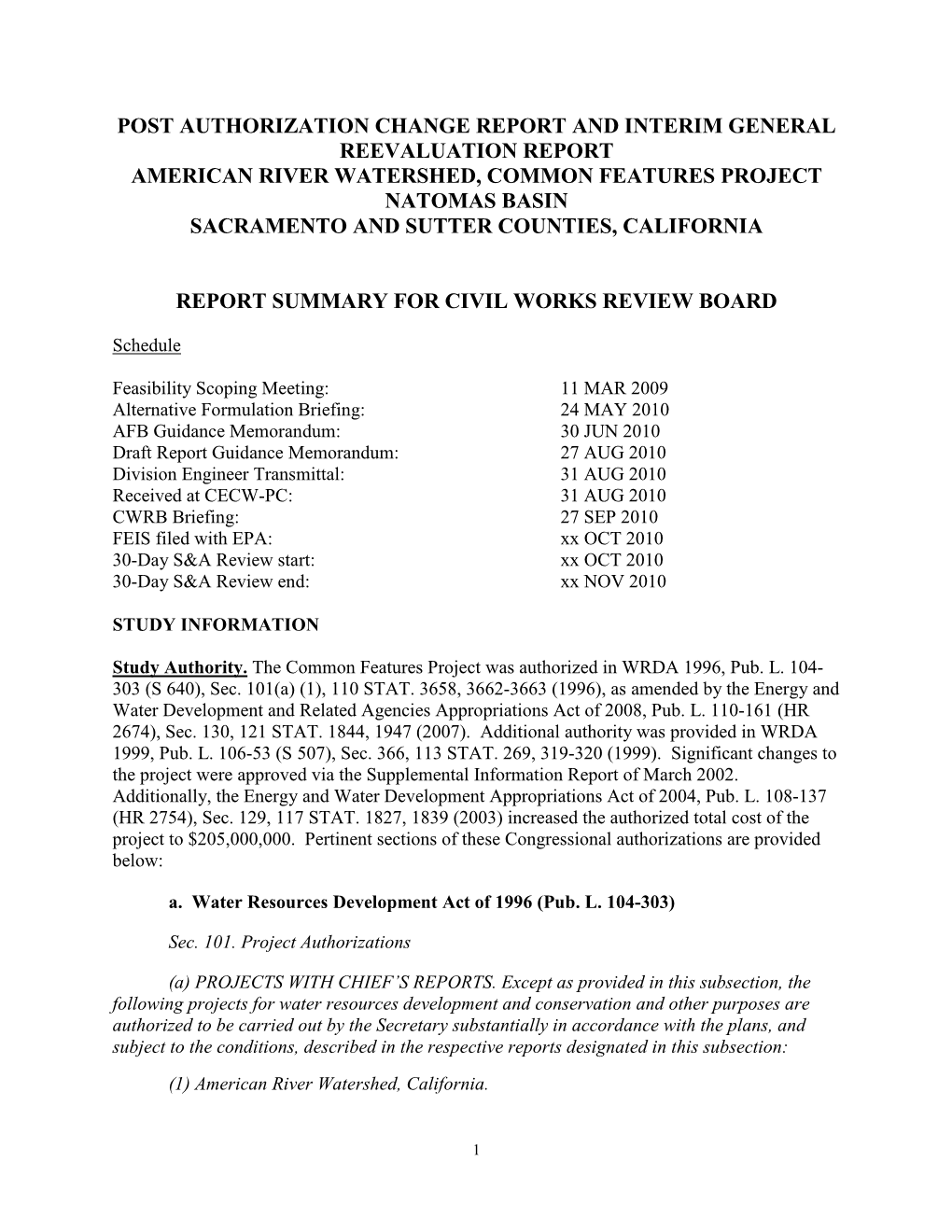 Post Authorization Change Report and Interim General