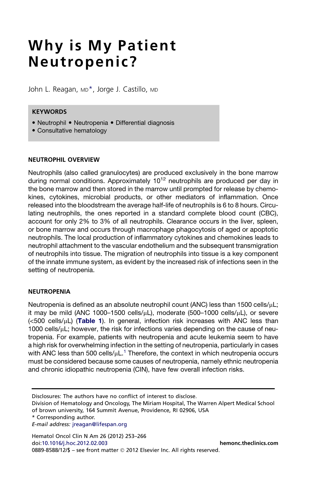 Why Is My Patient Neutropenic? 255