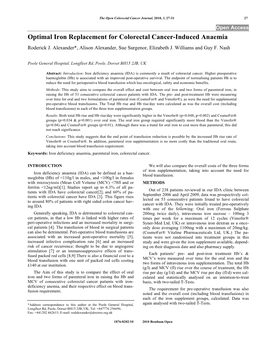 Optimal Iron Replacement for Colorectal Cancer-Induced Anaemia Roderick J