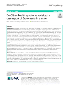 De Clérambault's Syndrome Revisited