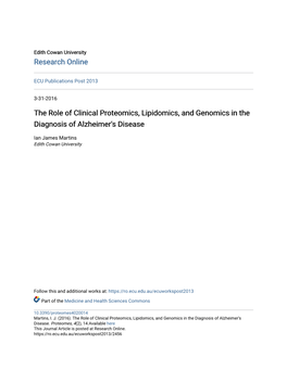 The Role of Clinical Proteomics, Lipidomics, and Genomics in the Diagnosis of Alzheimer's Disease