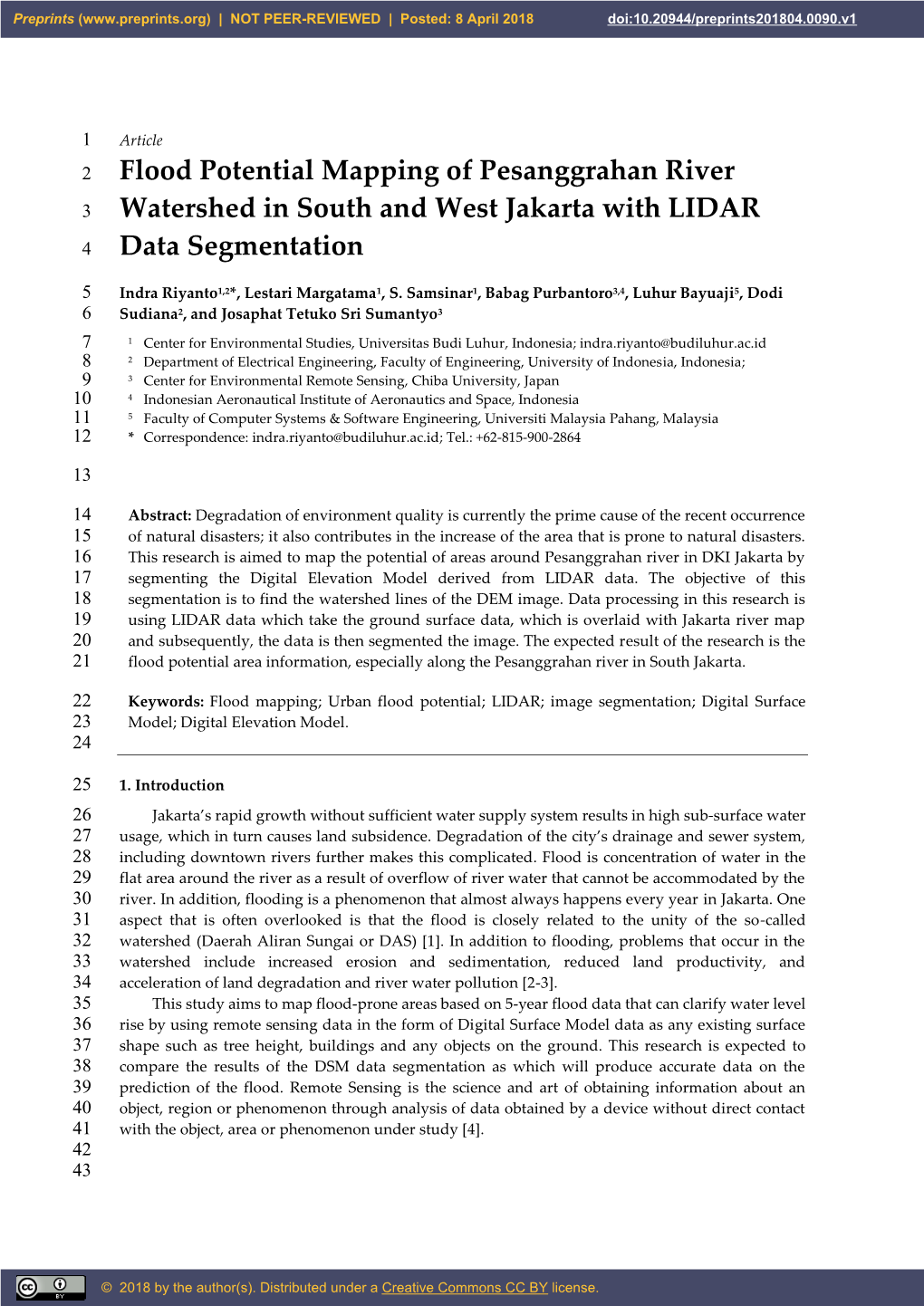 Flood Potential Mapping of Pesanggrahan River Watershed In