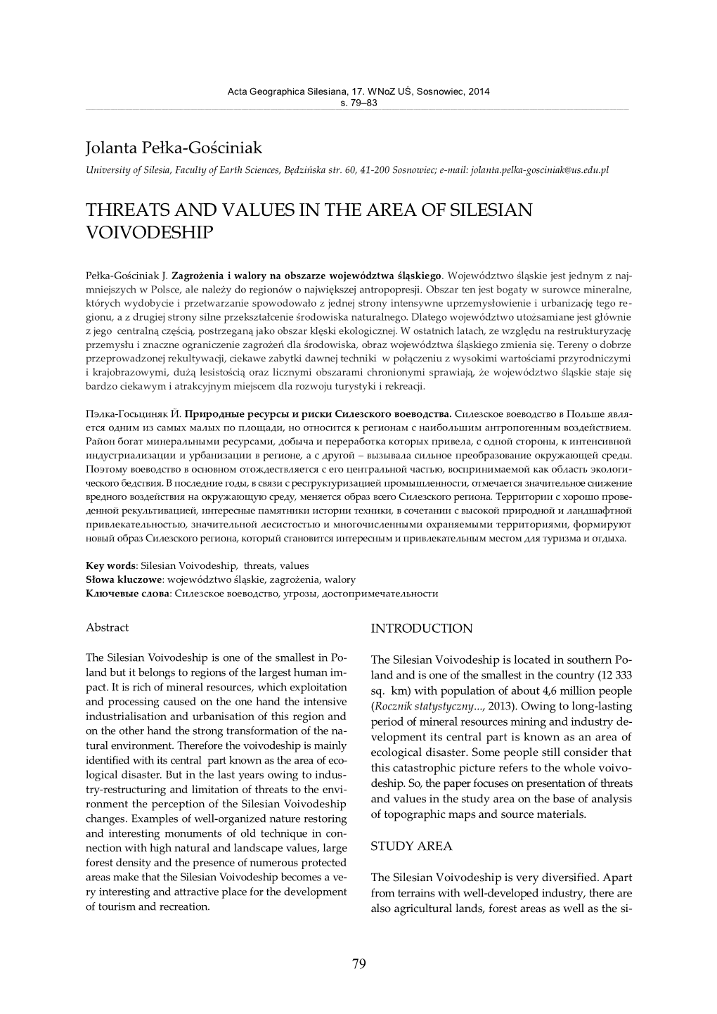Threats and Values in the Area of Silesian Voivodeship