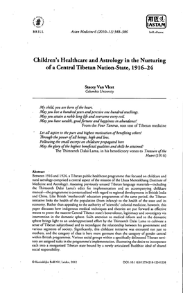 Children's Healthcare and Astrology in the Nurturing of a Central Tibetan Nation-State, 1916-24