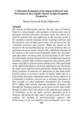 A Schematic Evaluation of the Impact of Heresies and Persecution in the Catholic Church: an Igbo Pragmatic Perspective