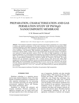 PREPARATION, CHARACTERIZATION and GAS PERMEATION STUDY of Psf/Mgo NANOCOMPOSITE MEMBRANE