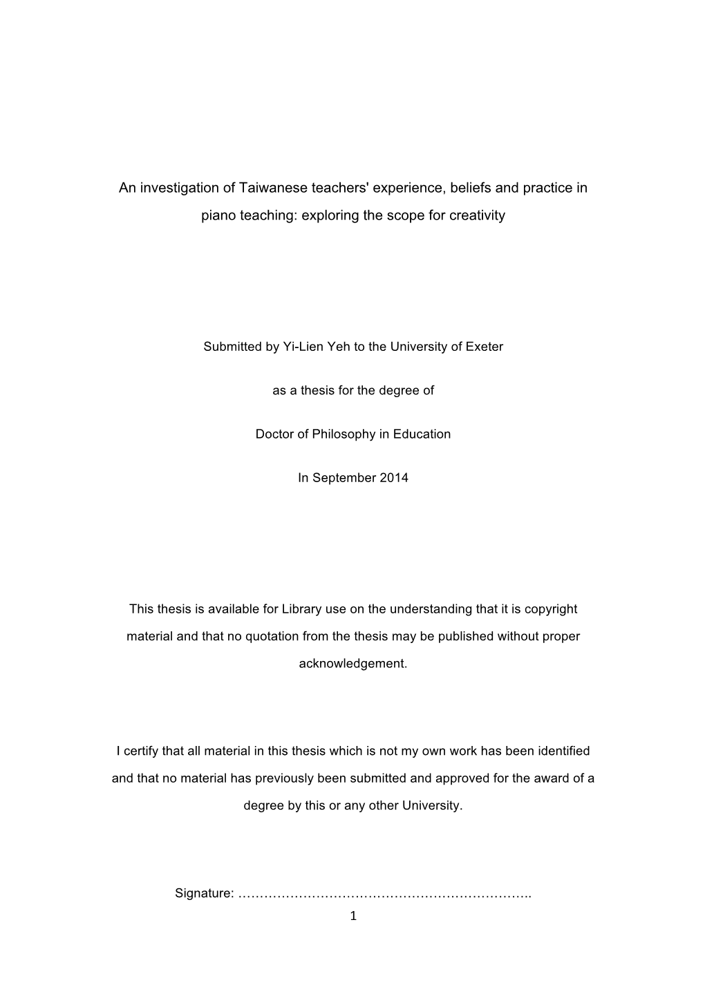 1 an Investigation of Taiwanese Teachers' Experience, Beliefs And