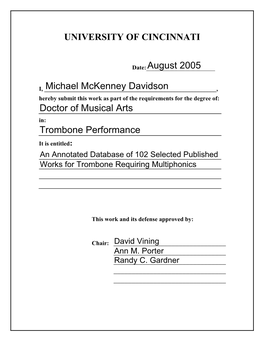 UNIVERSITY of CINCINNATI August 2005 Michael Mckenney Davidson