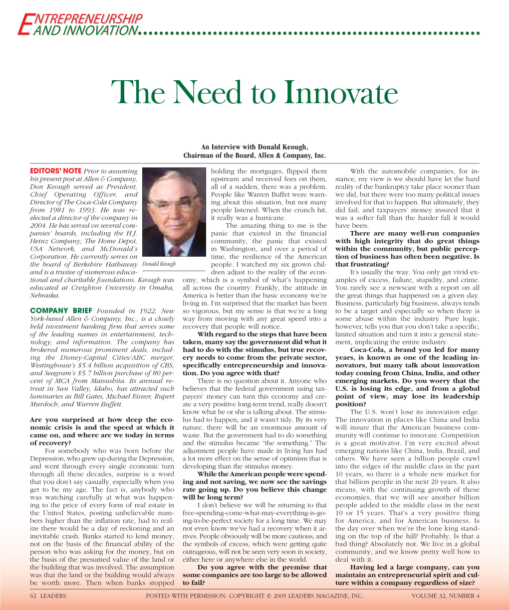The Need to Innovate